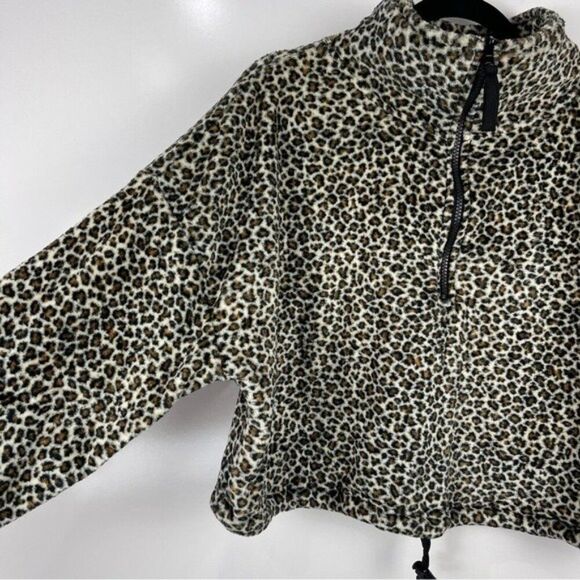 Urban Outfitters Leopard Print Fleece Sweater Half Zip Pullover Women's Large - Picture 5 of 9